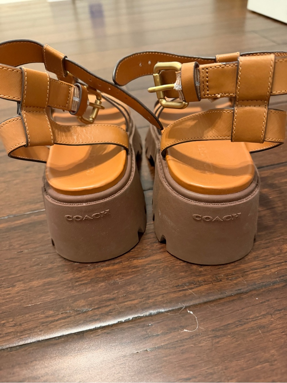 Coach Womens' Tan Leather Gladiator Sandals with Gold C Logo - Picture 2 of 6